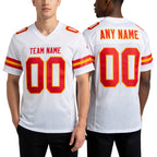 Custom White Scarlet-Gold Mesh Authentic Football Jersey worn front and back