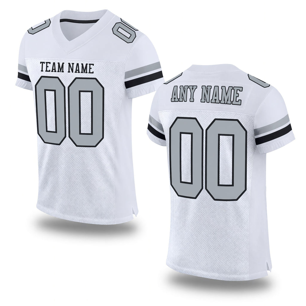 Custom White Silver-Black Mesh Authentic Football Jersey