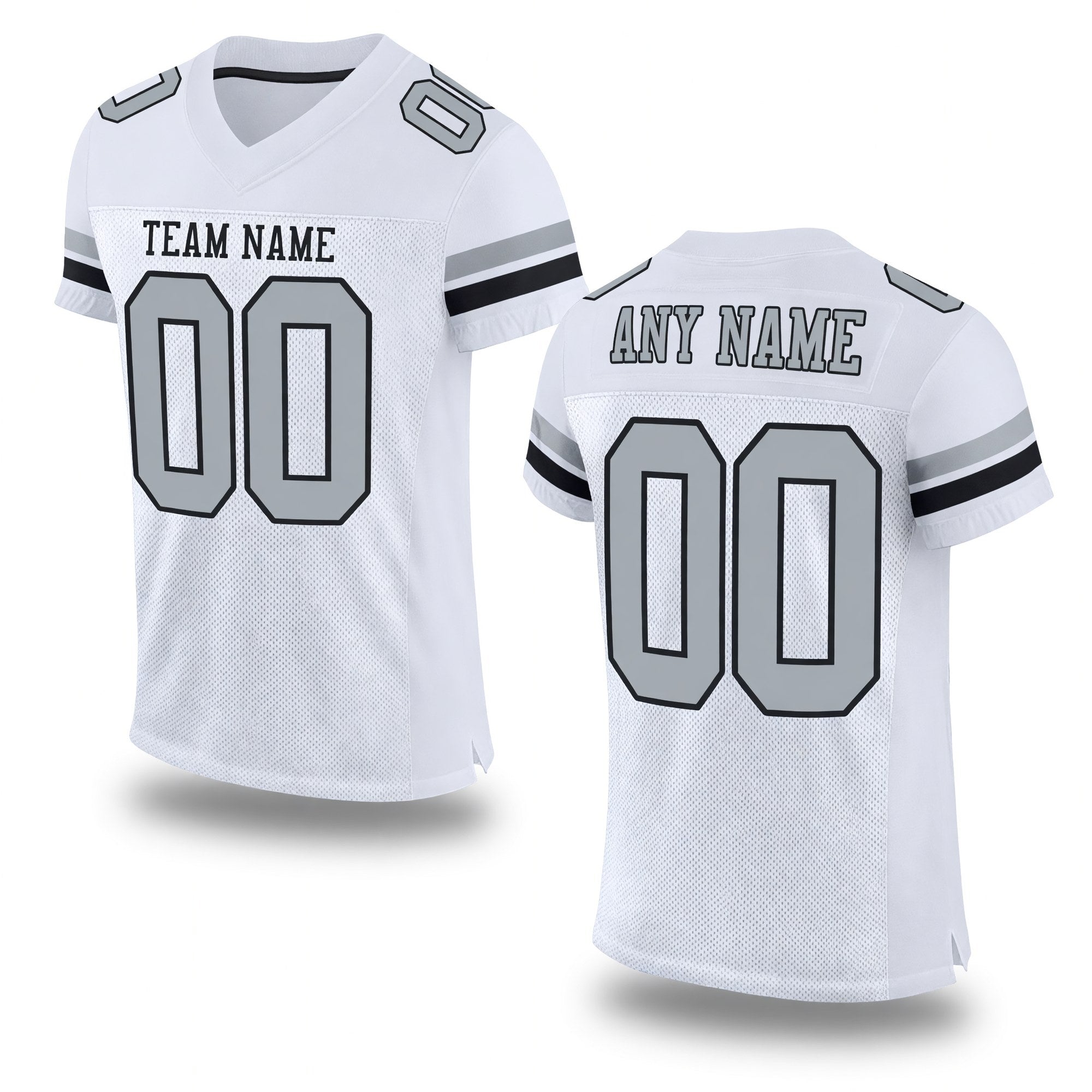 Custom White Silver-Black Mesh Authentic Football Jersey
