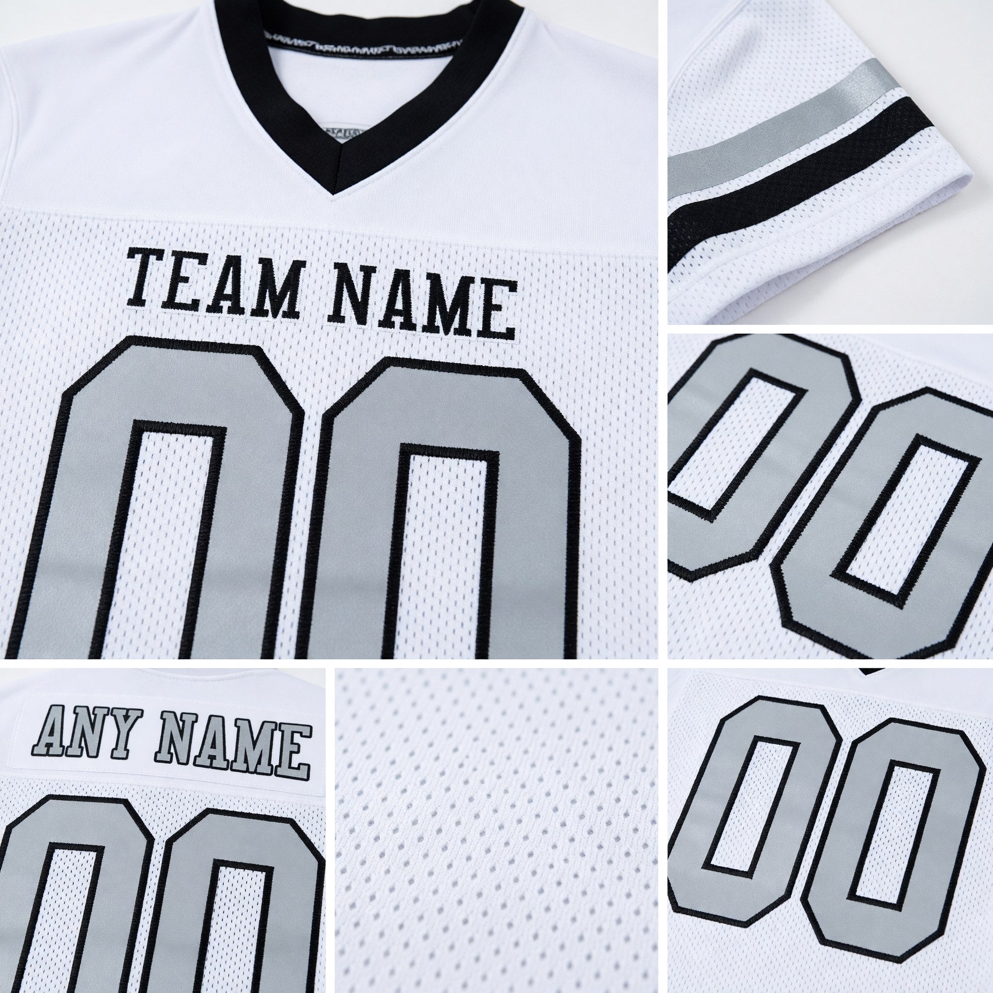 Custom White Silver-Black Mesh Authentic Football Jersey detail