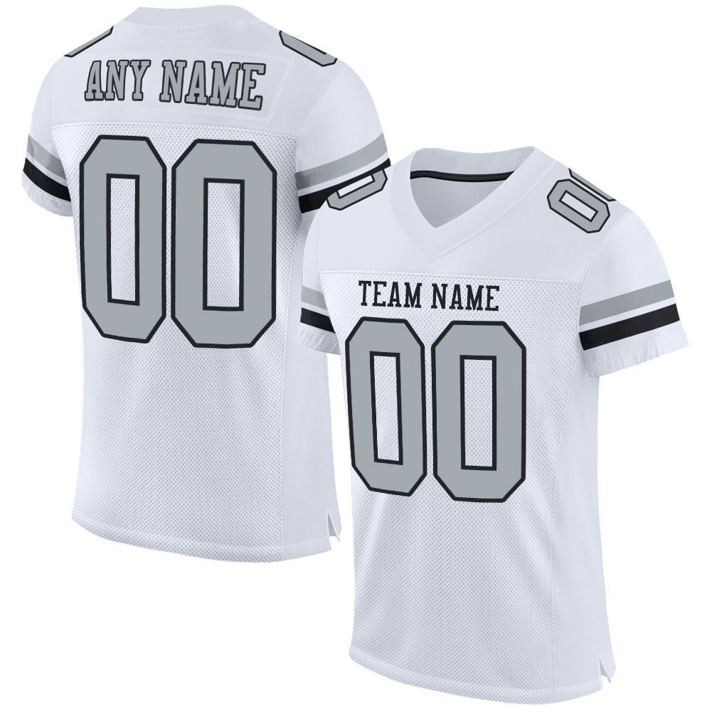 Custom White Silver-Black Mesh Authentic Football Jersey photo 1