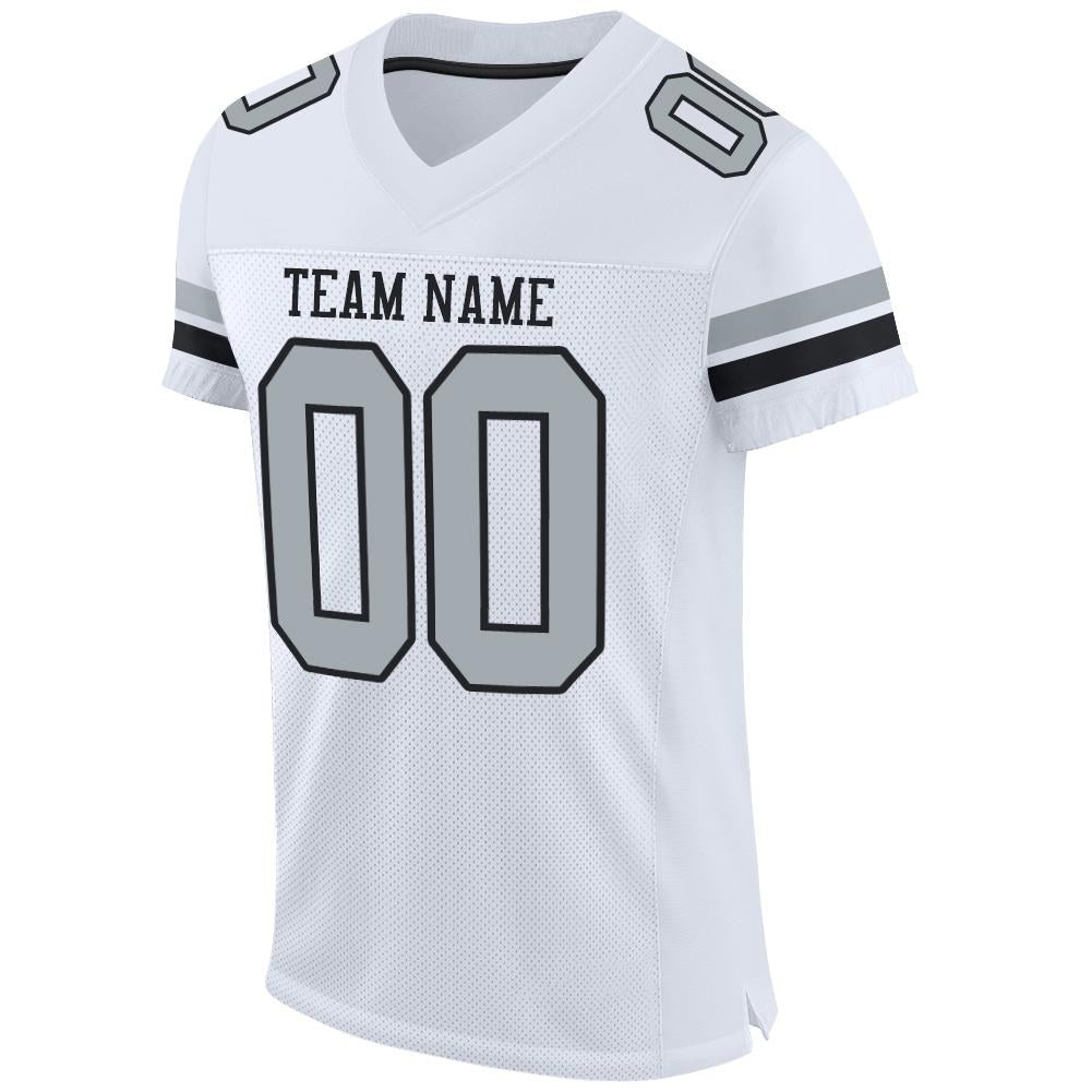 Custom White Silver-Black Mesh Authentic Football Jersey photo 2