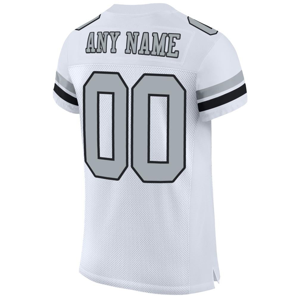 Custom White Silver-Black Mesh Authentic Football Jersey photo 3