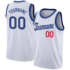 Custom White Royal-Red Round Neck Rib-Knit Basketball Jersey photo 1