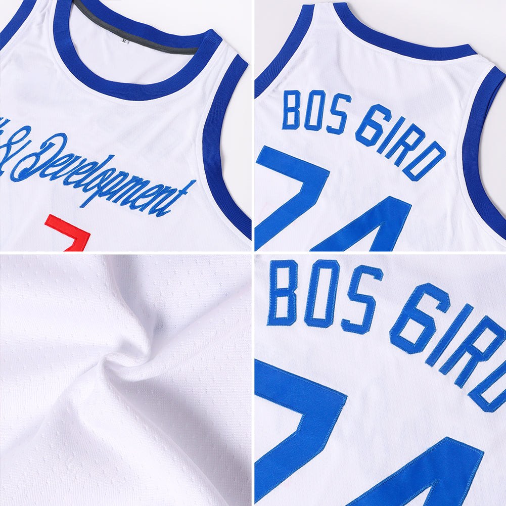 Custom White Royal-Red Round Neck Rib-Knit Basketball Jersey photo 3