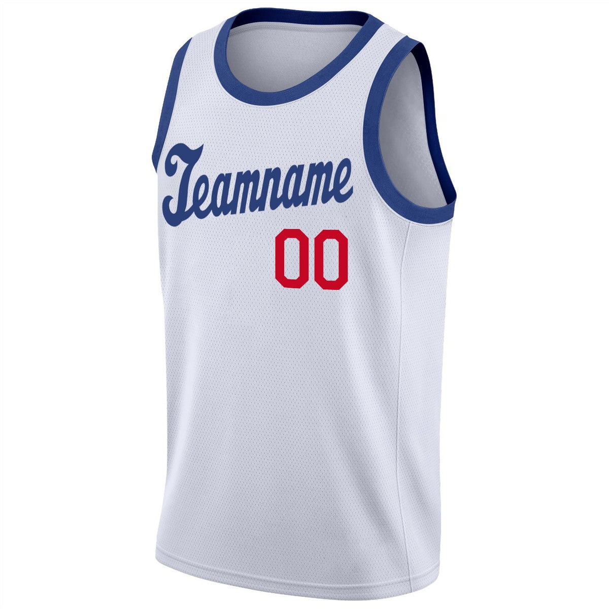 Custom White Royal-Red Round Neck Rib-Knit Basketball Jersey photo 4