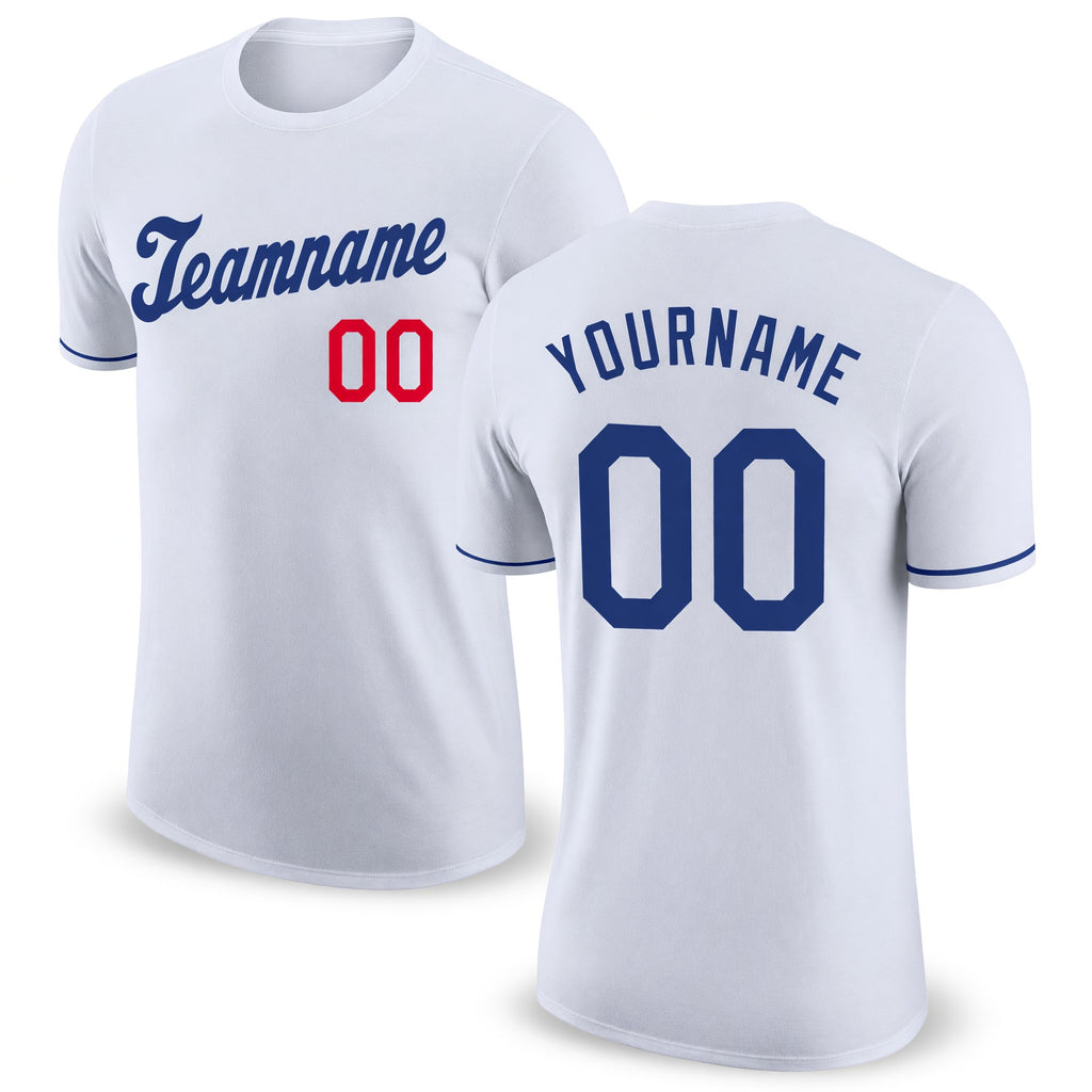 Custom White Royal-Red Performance T-Shirt