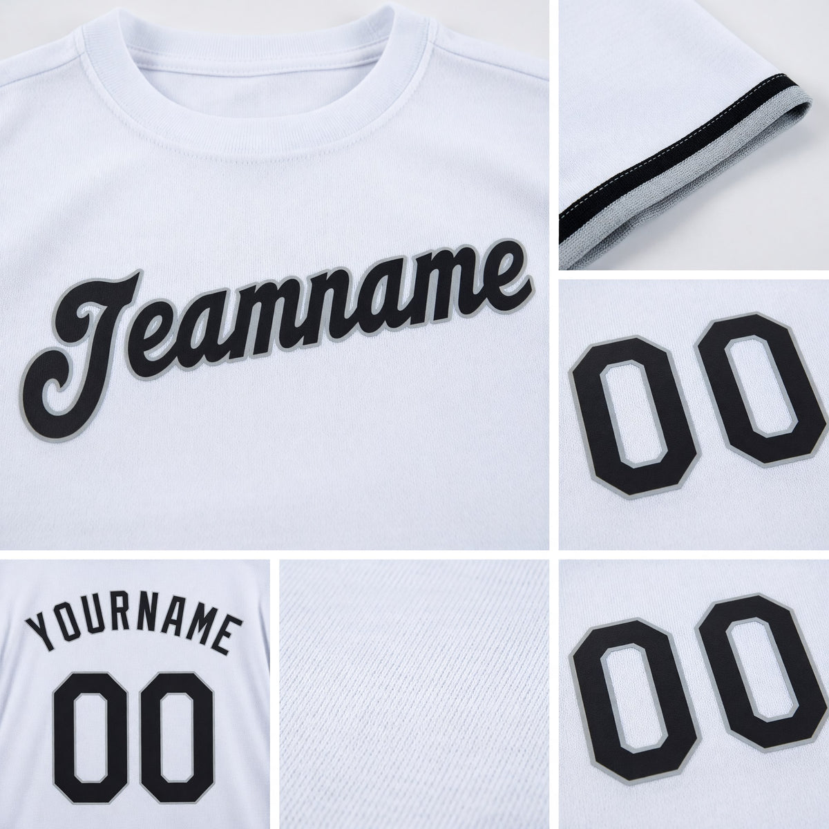 Custom White Black-Gray Performance T-Shirt detail