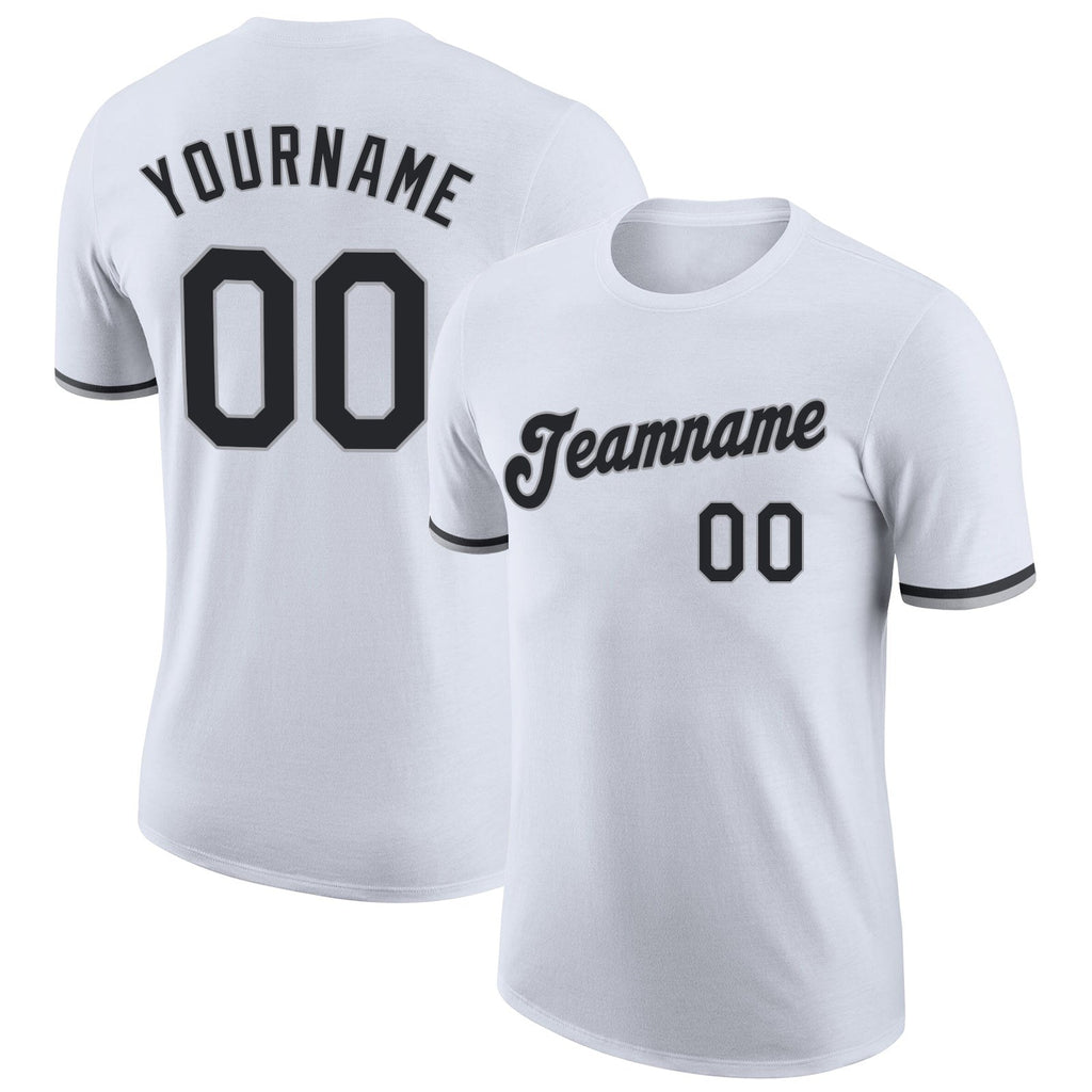 Custom White Black-Gray Performance T-Shirt photo 1