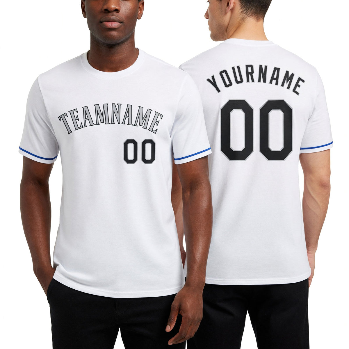 Custom White Black-Gray Performance T-Shirt worn front and back