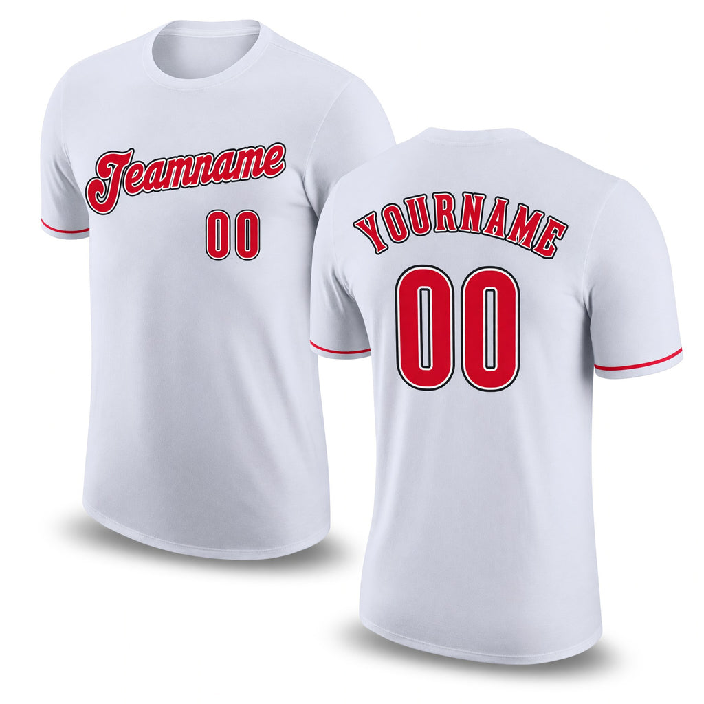 Custom White Red-Black Performance T-Shirt