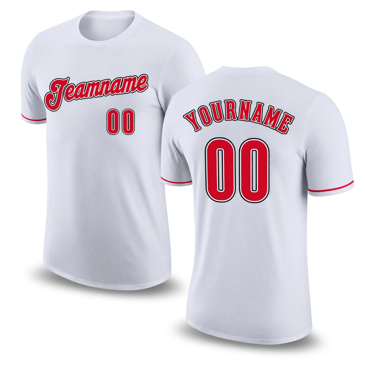 Custom White Red-Black Performance T-Shirt