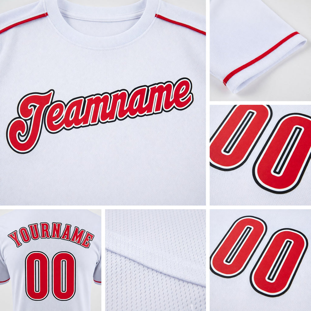 Custom White Red-Black Performance T-Shirt detail