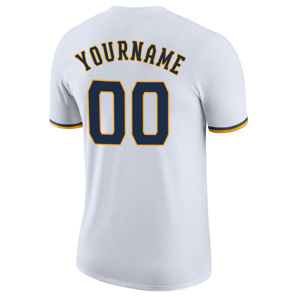 Custom White Navy-Gold Performance T-Shirt photo 5