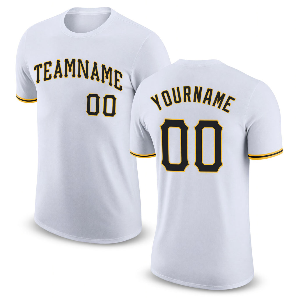 Custom White Black-Gold Performance T-Shirt