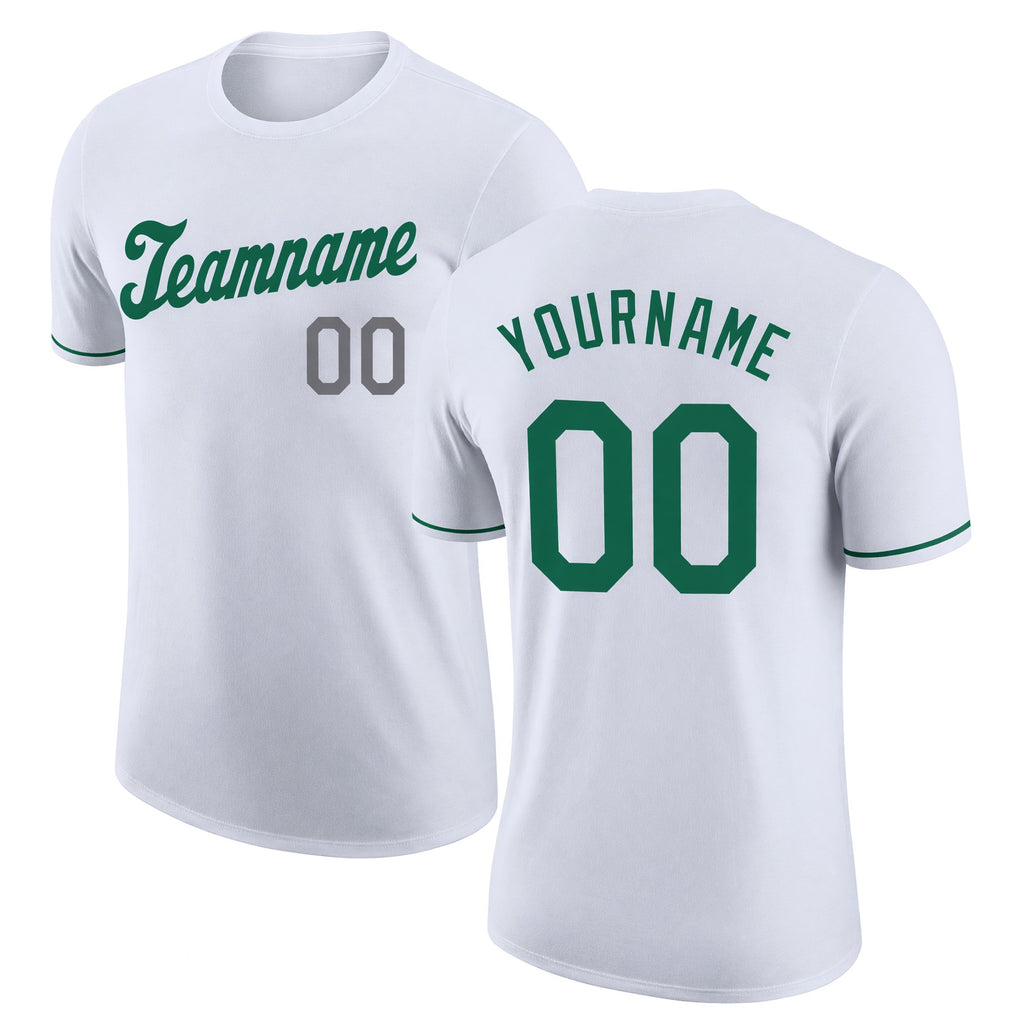 Custom White Kelly Green-Gray Performance T-Shirt
