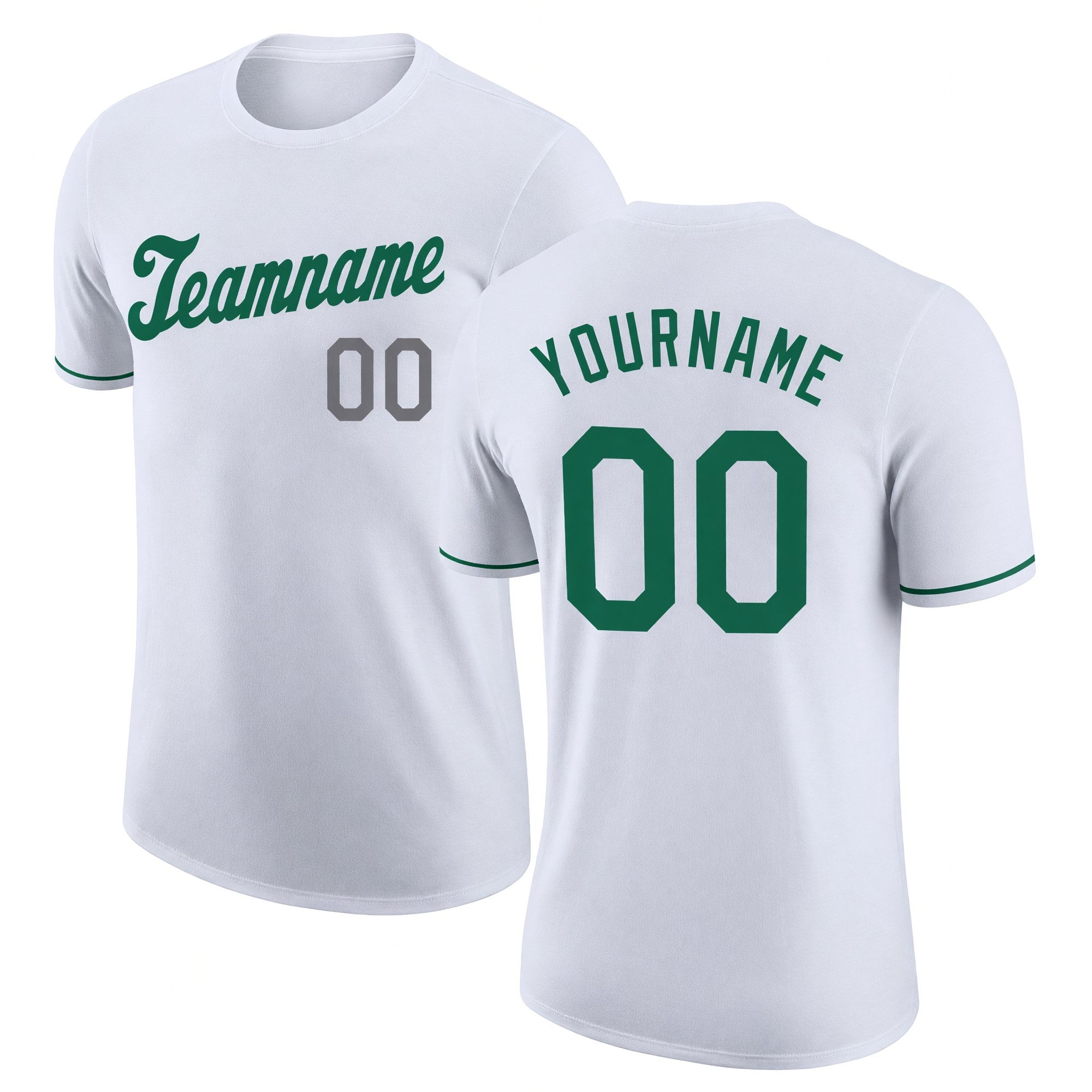 Custom White Kelly Green-Gray Performance T-Shirt