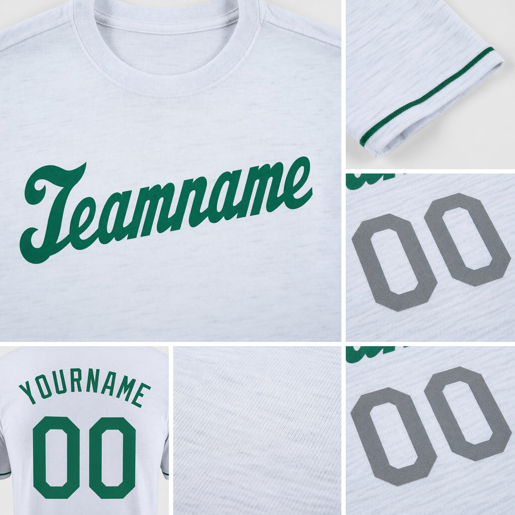 Custom White Kelly Green-Gray Performance T-Shirt detail