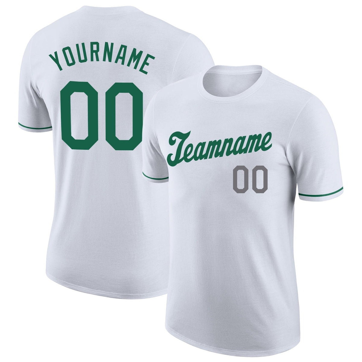 Custom White Kelly Green-Gray Performance T-Shirt photo 1