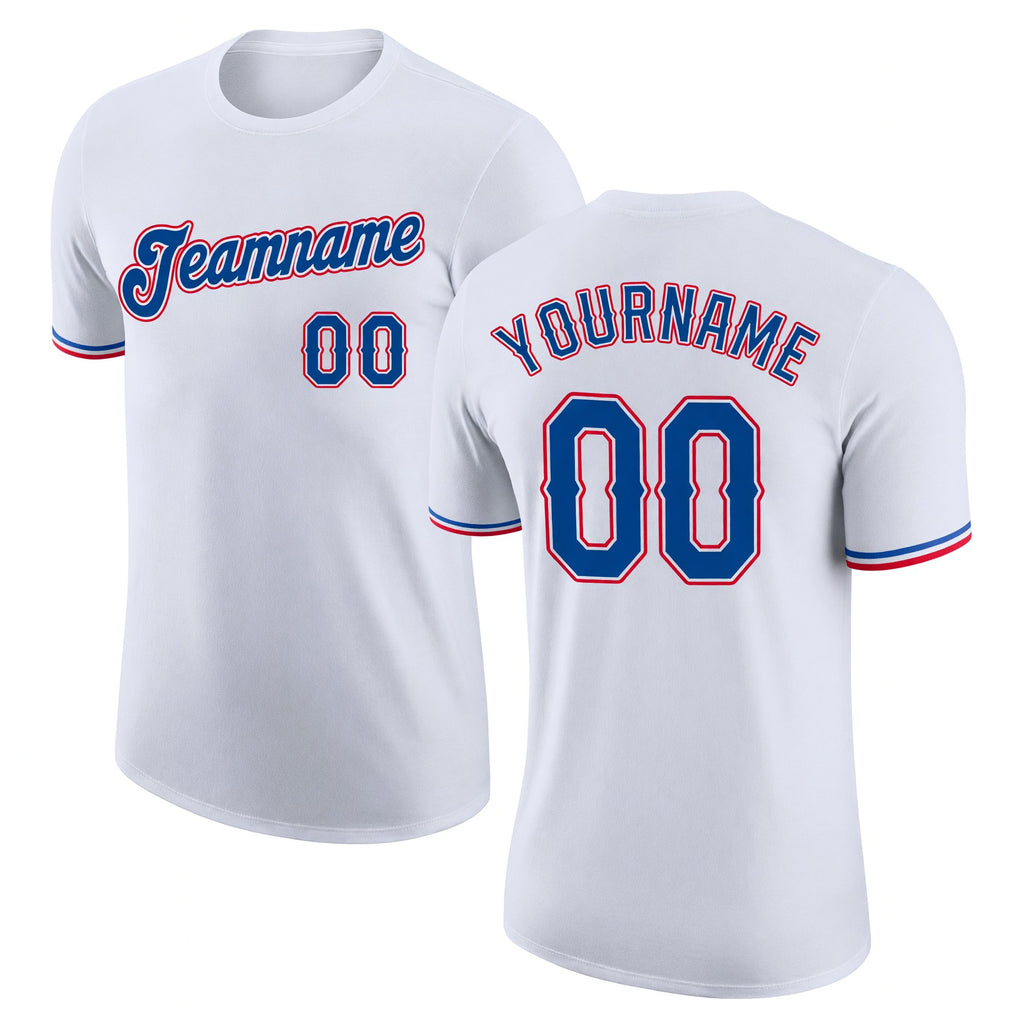 Custom White Royal-Red Performance T-Shirt