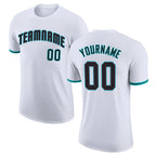 Custom White Black-Aqua Performance T-Shirt