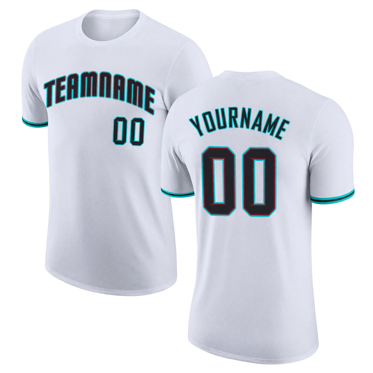 Custom White Black-Aqua Performance T-Shirt