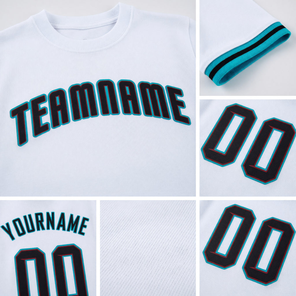 Custom White Black-Aqua Performance T-Shirt detail