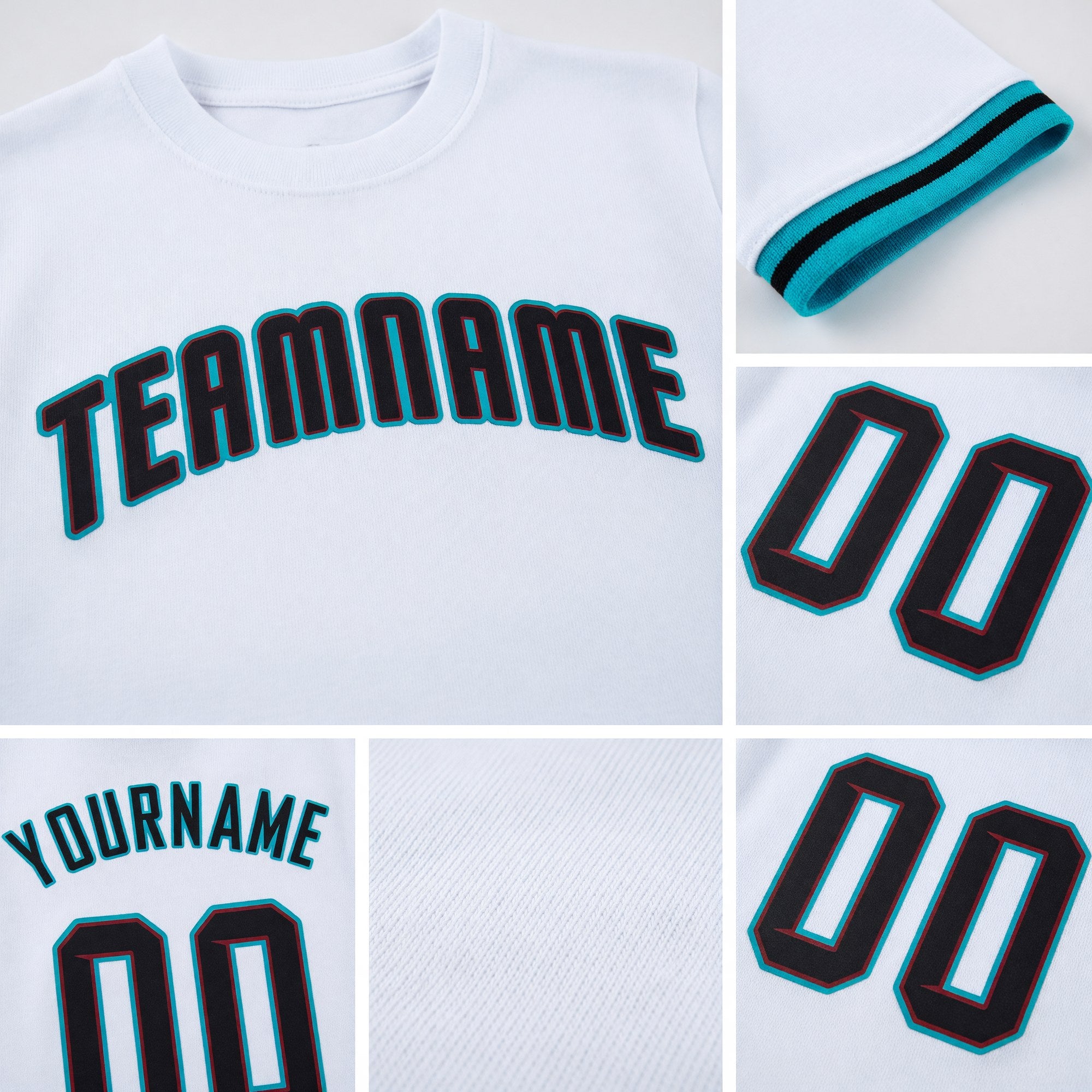 Custom White Black-Aqua Performance T-Shirt detail