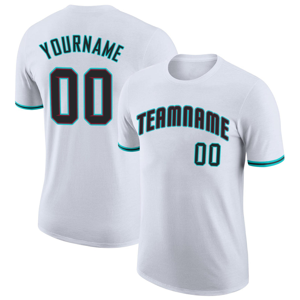 Custom White Black-Aqua Performance T-Shirt photo 1