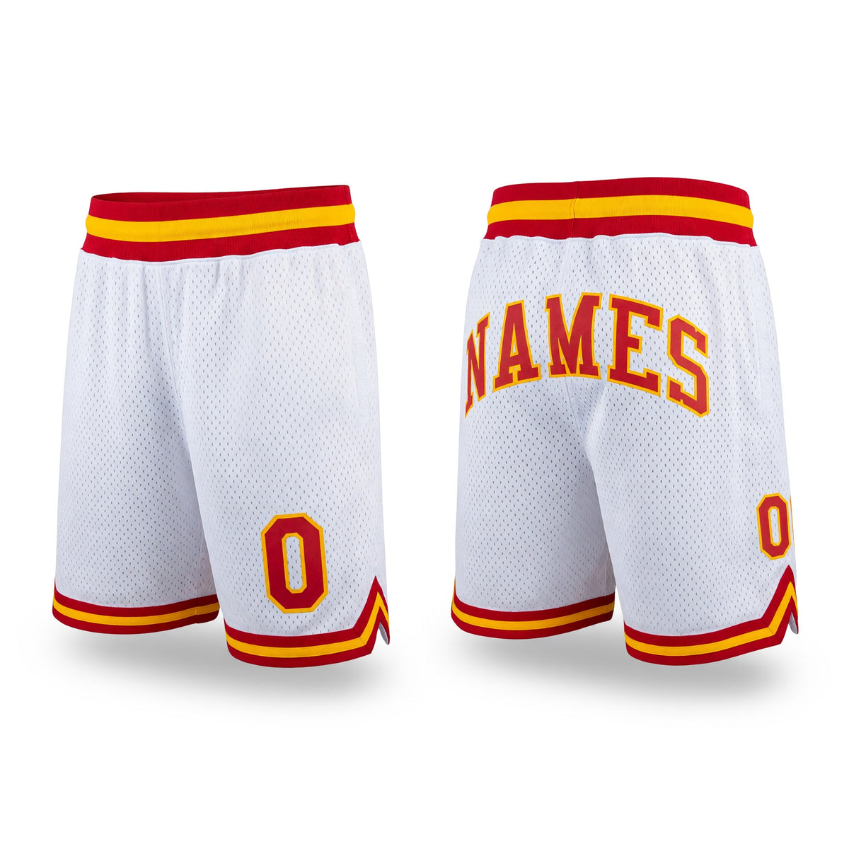 Custom White Red-Gold Authentic Throwback Basketball Shorts