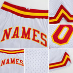 Custom White Red-Gold Authentic Throwback Basketball Shorts detail