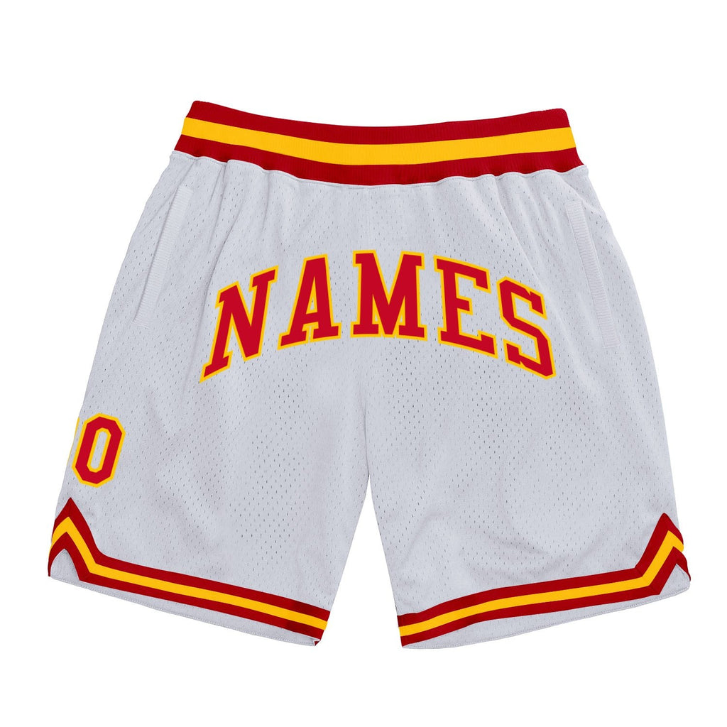 Custom White Red-Gold Authentic Throwback Basketball Shorts photo 1