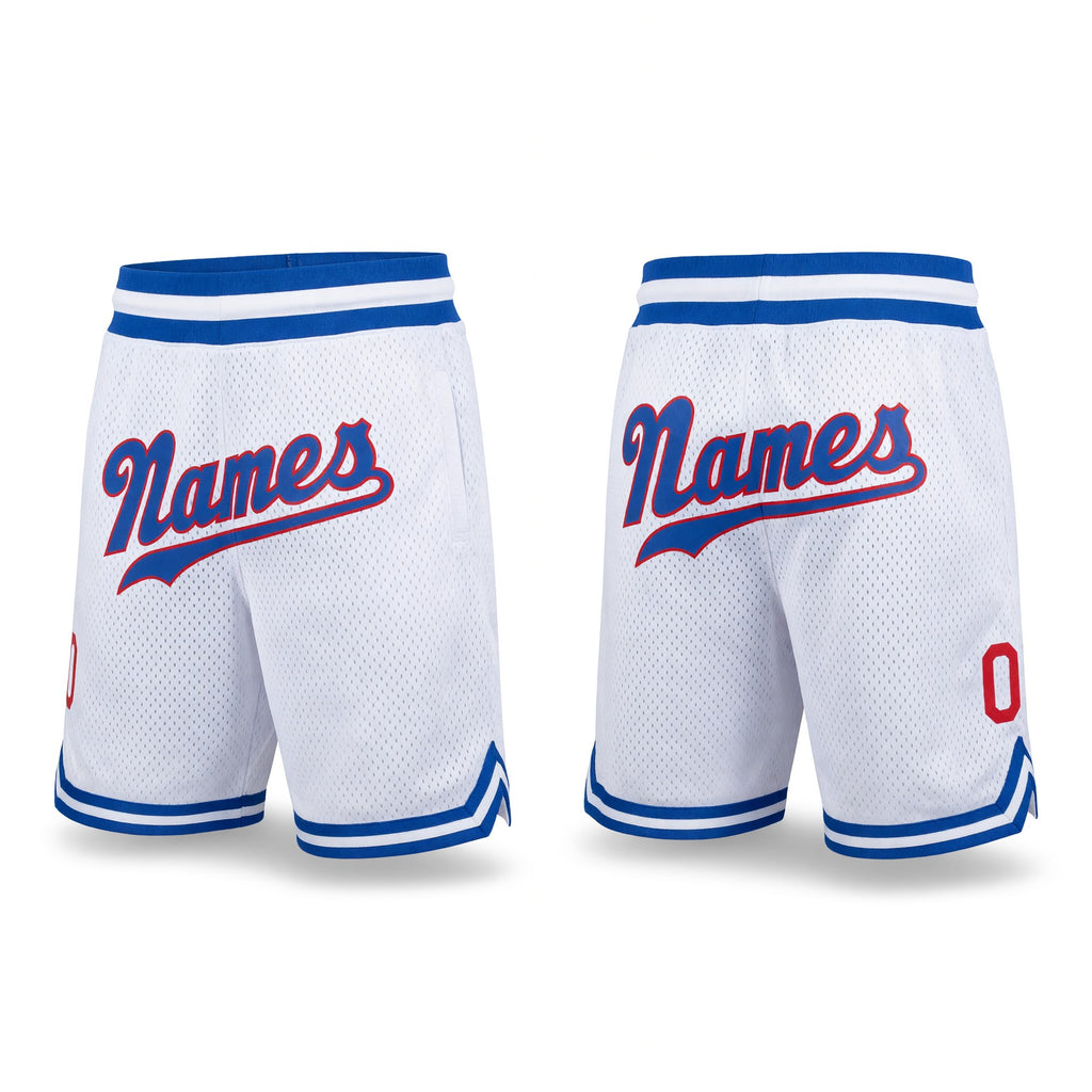 Custom White Royal-Red Authentic Throwback Basketball Shorts