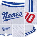 Custom White Royal-Red Authentic Throwback Basketball Shorts detail