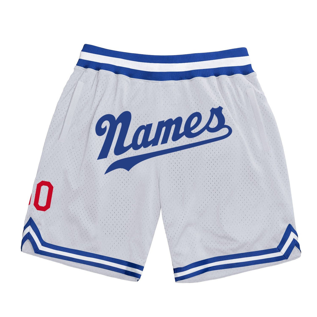 Custom White Royal-Red Authentic Throwback Basketball Shorts photo 1