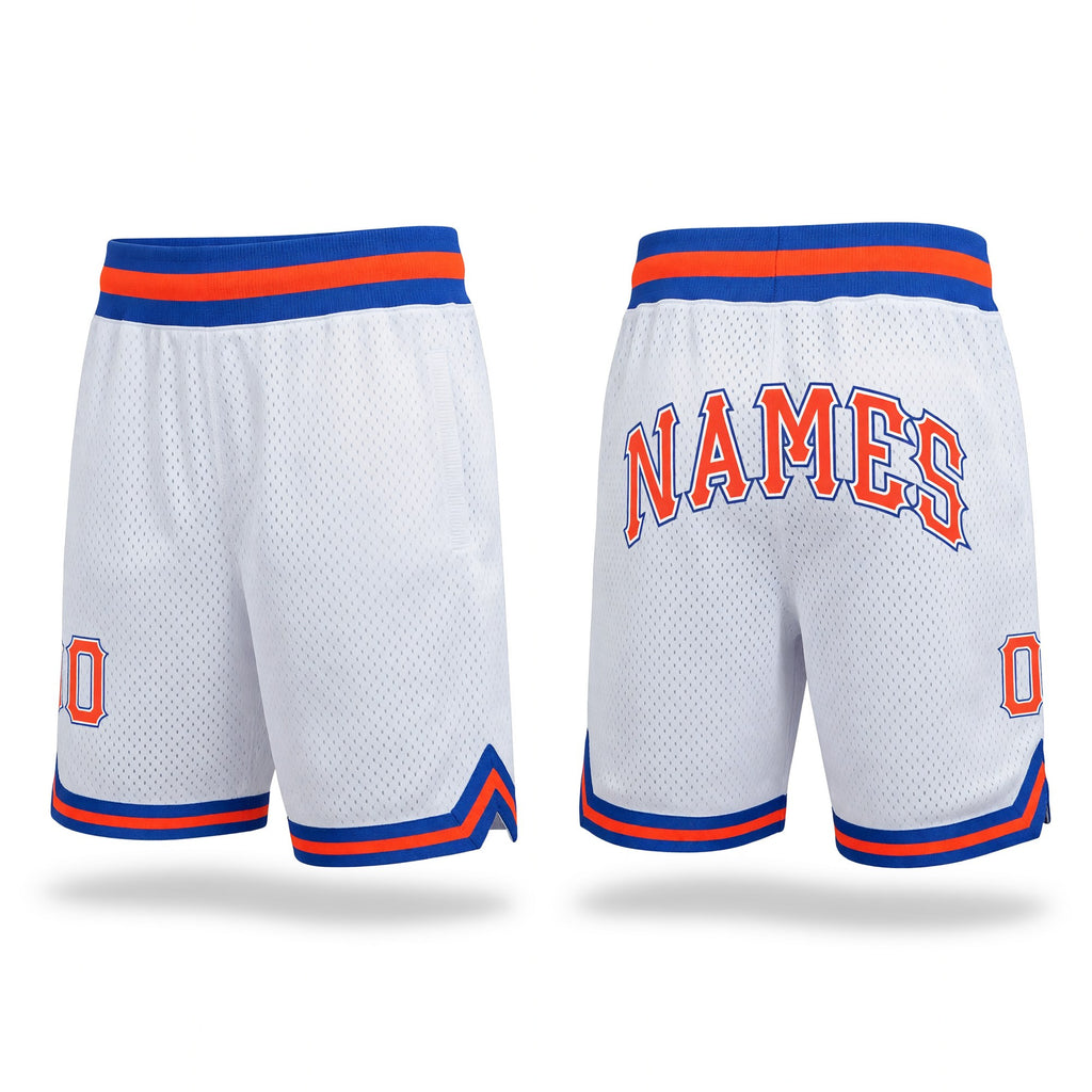 Custom White Orange-Royal Authentic Throwback Basketball Shorts