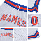 Custom White Orange-Royal Authentic Throwback Basketball Shorts detail