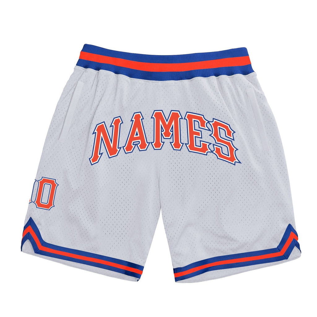 Custom White Orange-Royal Authentic Throwback Basketball Shorts photo 1