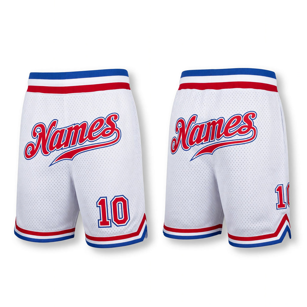 Custom White Red-Royal Authentic Throwback Basketball Shorts