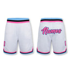 Custom White Pink-Light Blue Authentic Throwback Basketball Shorts