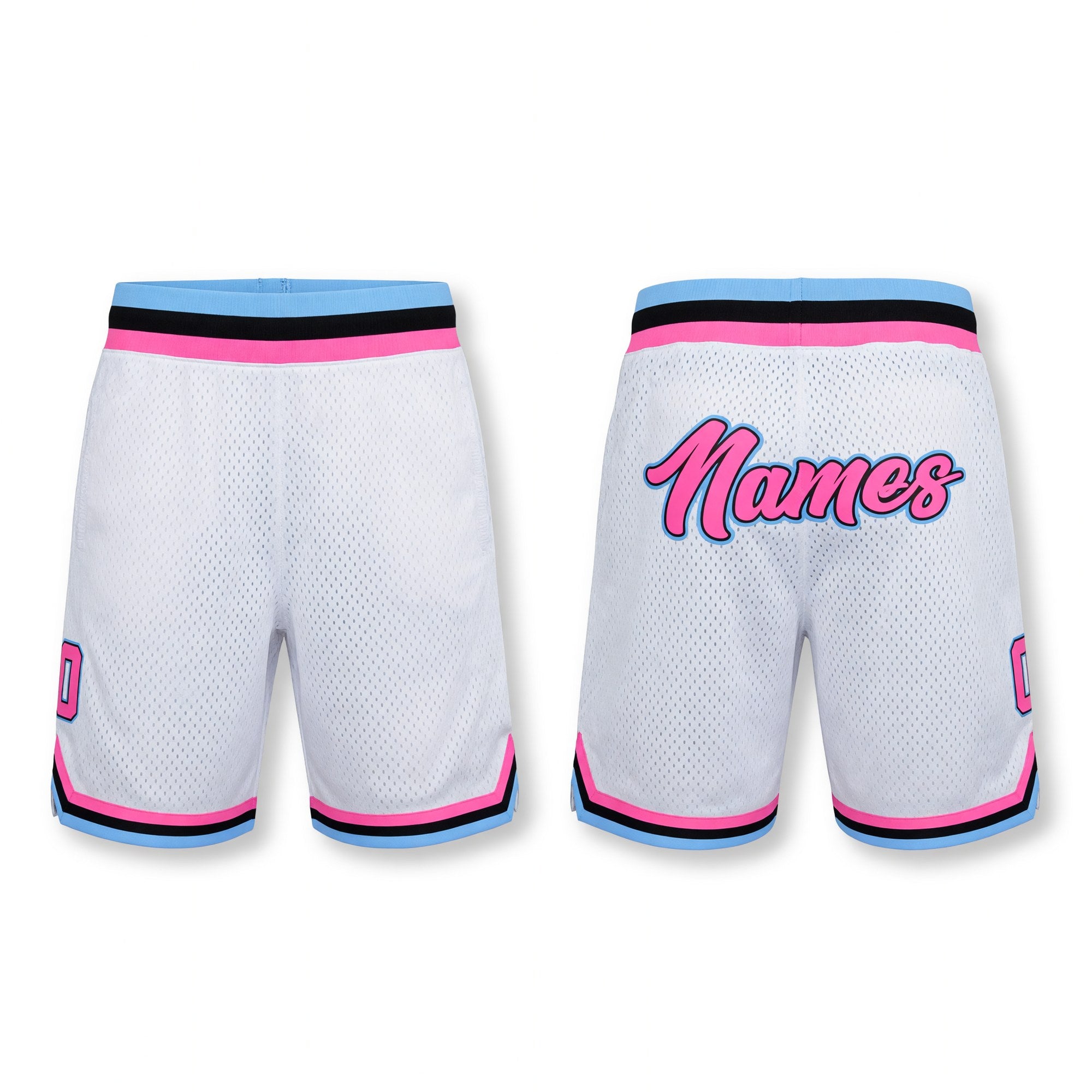 Custom White Pink-Light Blue Authentic Throwback Basketball Shorts