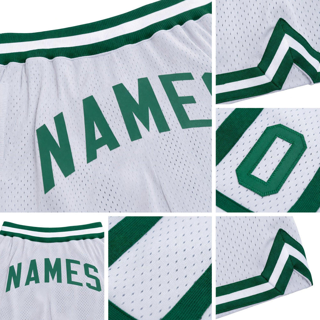 Custom White Kelly Green Authentic Throwback Basketball Shorts detail