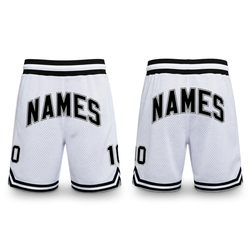 Custom White Black-Gray Authentic Throwback Basketball Shorts