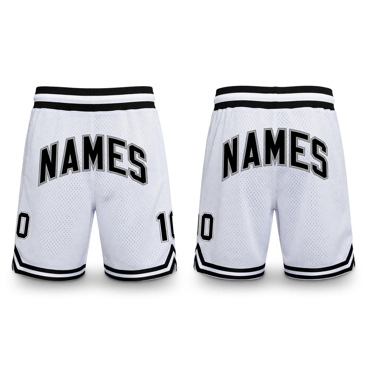 Custom White Black-Gray Authentic Throwback Basketball Shorts