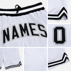Custom White Black-Gray Authentic Throwback Basketball Shorts detail