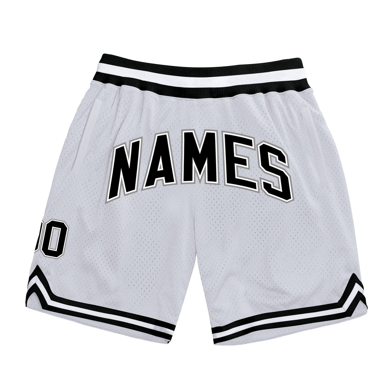 Custom White Black-Gray Authentic Throwback Basketball Shorts photo 1
