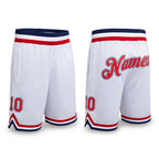 Custom White Red-Navy Authentic Throwback Basketball Shorts