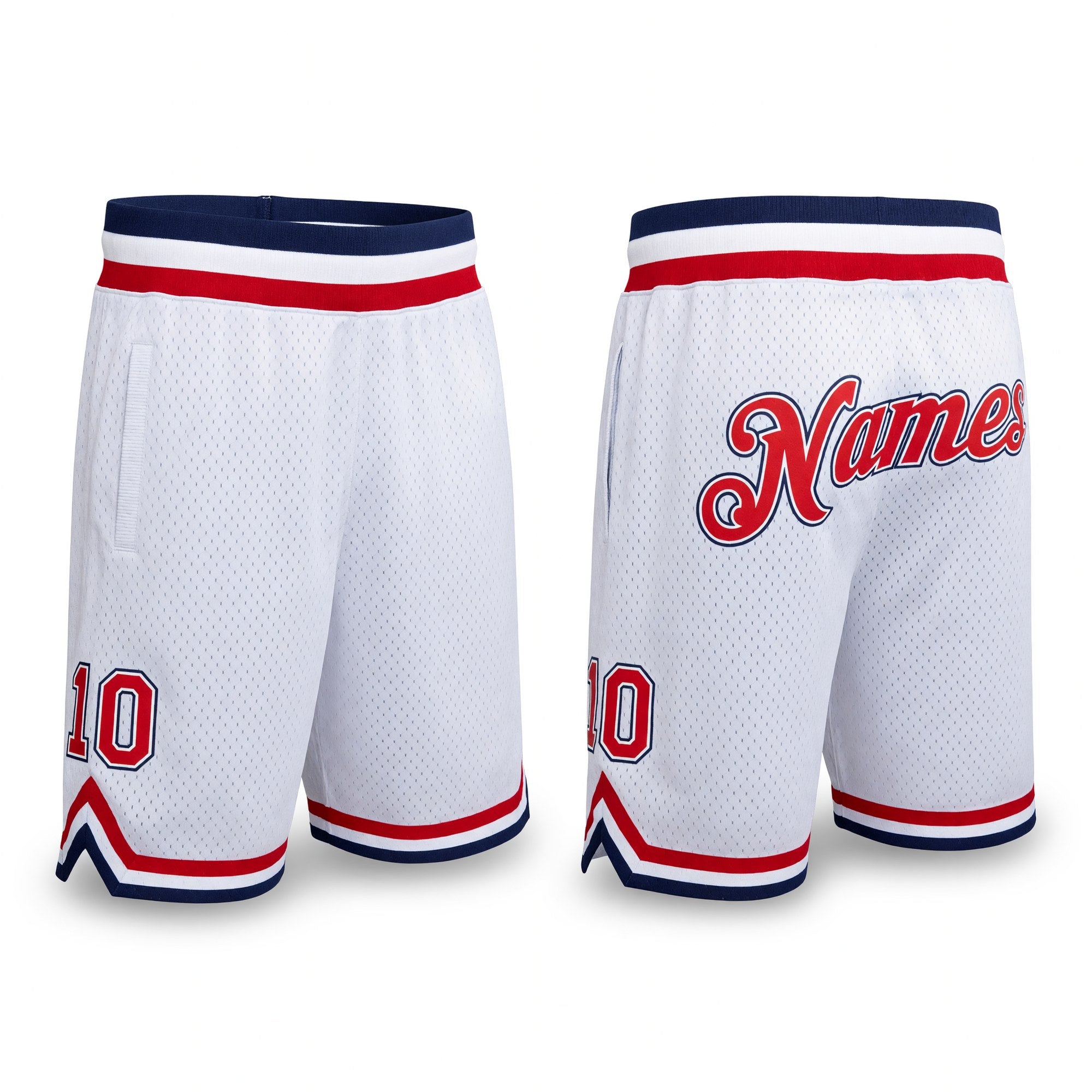 Custom White Red-Navy Authentic Throwback Basketball Shorts