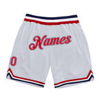 Custom White Red-Navy Authentic Throwback Basketball Shorts photo 1