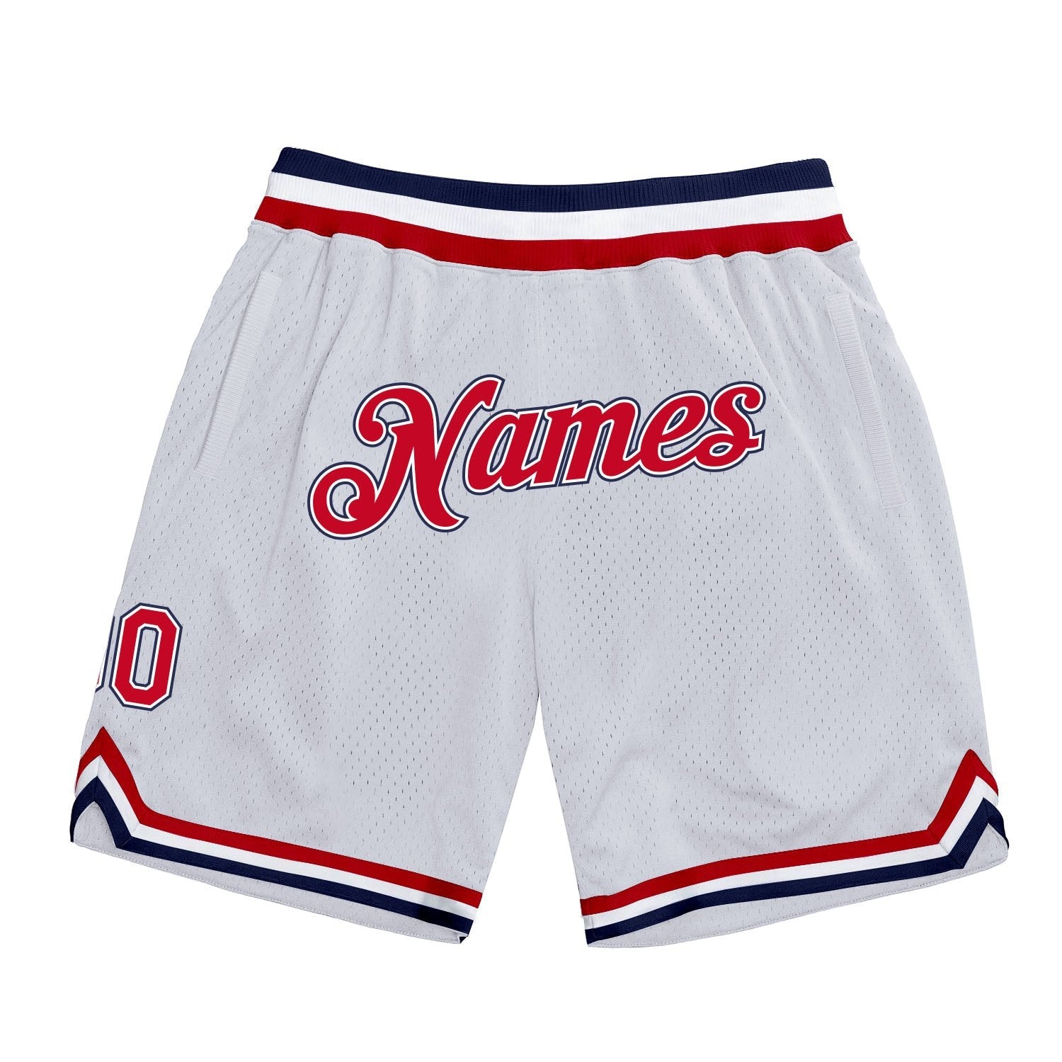 Custom White Red-Navy Authentic Throwback Basketball Shorts photo 1